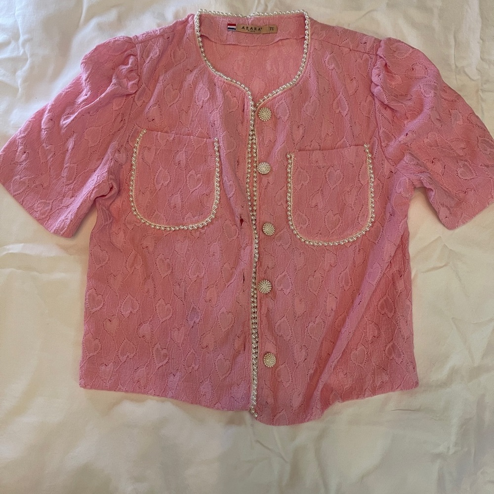 Pink Lace Short Sleeve Top, S,M,L